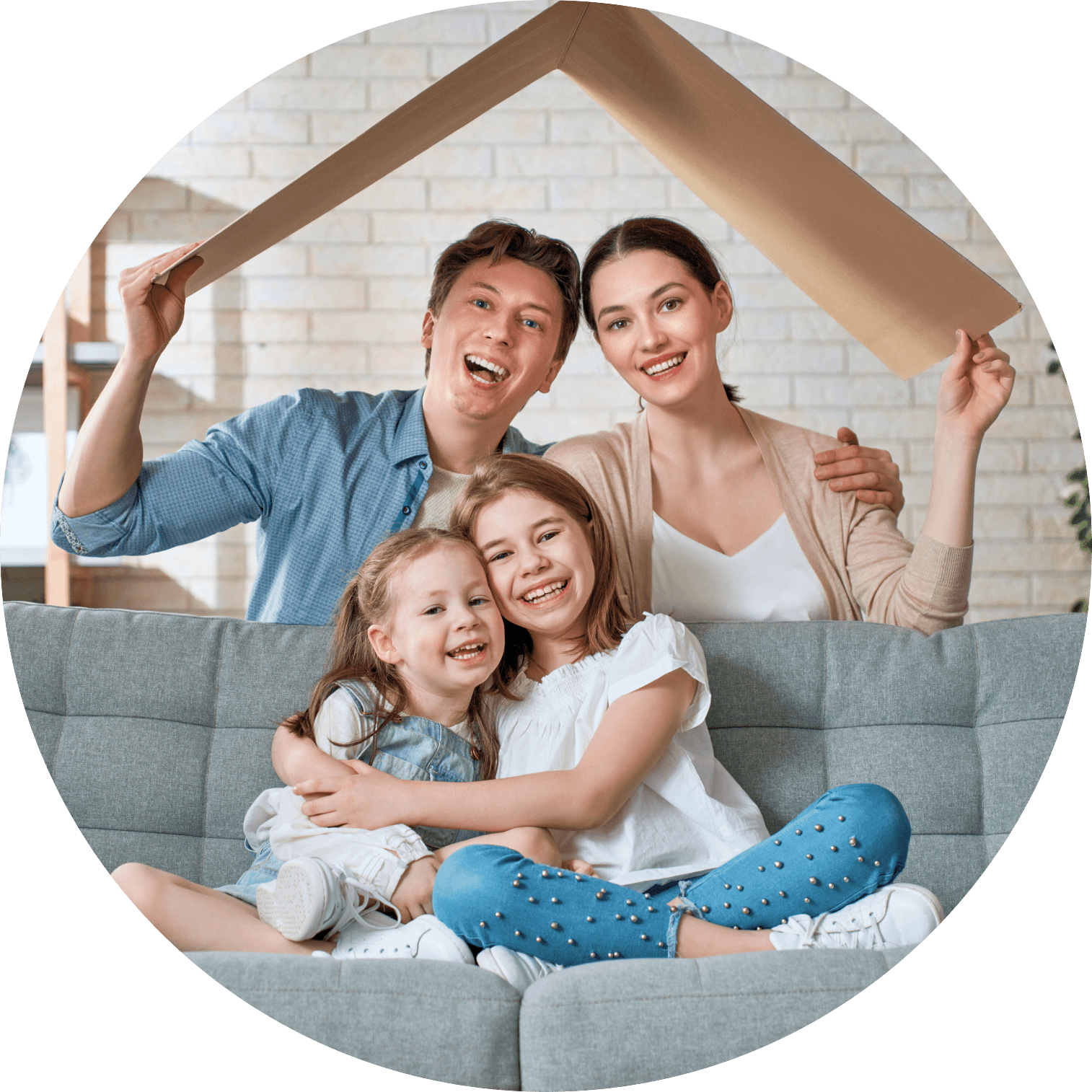 Family standing in front of their manufactured home